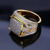 WOSIKATE Luxury 18K Gold-plated Square Ring For Men Fully Inlaid With Zirconia Two-tone Engagement Finger Ring Fashion Jewelry