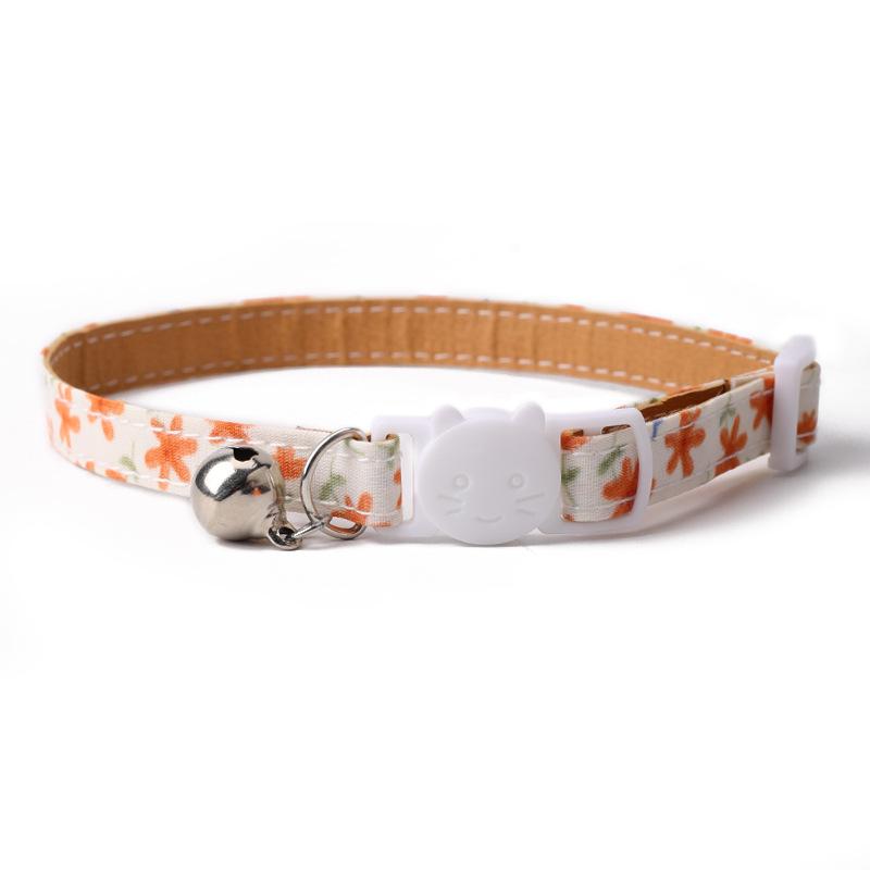 Leather-Lined Floral Cat Collar with Bell, Adjustable Size, Skin-Friendly