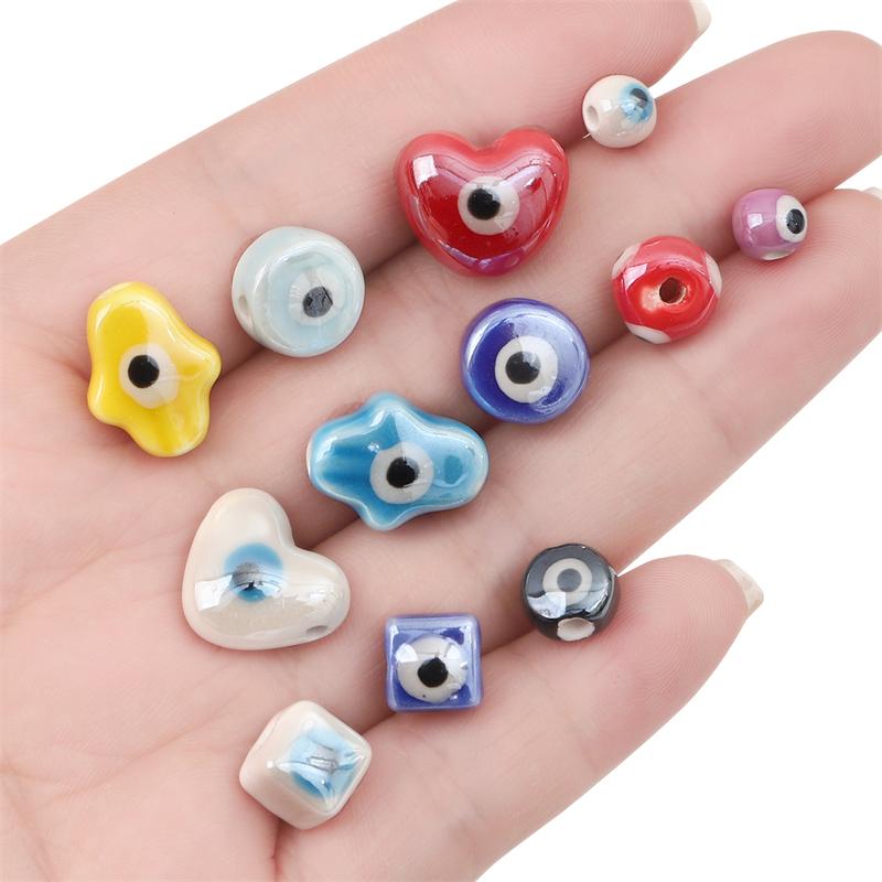 10 Piezas Hechas a Mano Cerámica Porcelana Cuentas Ojo Turco Amuleto Espaciador Cuentas Sueltas para Hacer Joyas DIY Pendiente Pulsera Llavero Accesorios