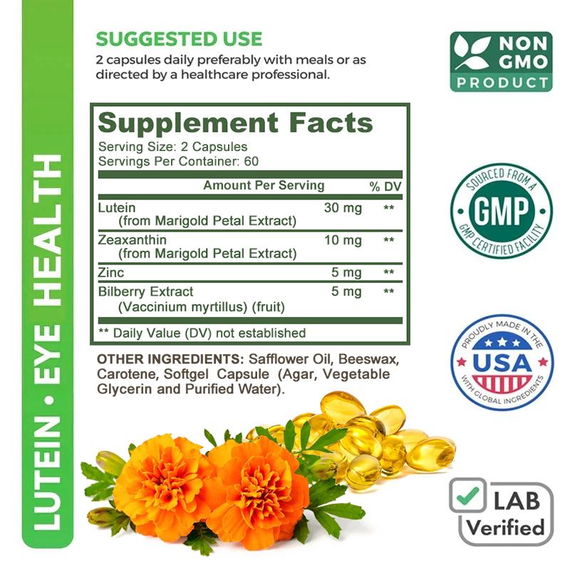 Capsule di Luteina con Zeaxantina, Estratto di Petali di Calendula, Integratore Alimentare da 120 Pezzi