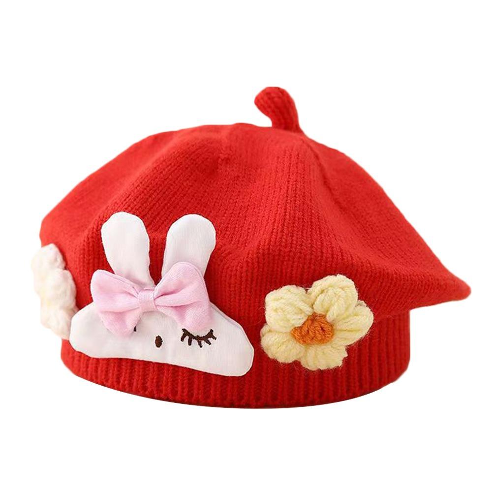 Flower Baby Beret Hat Soft Artist Painter Caps Cute Knitted Hat  Infant Girls