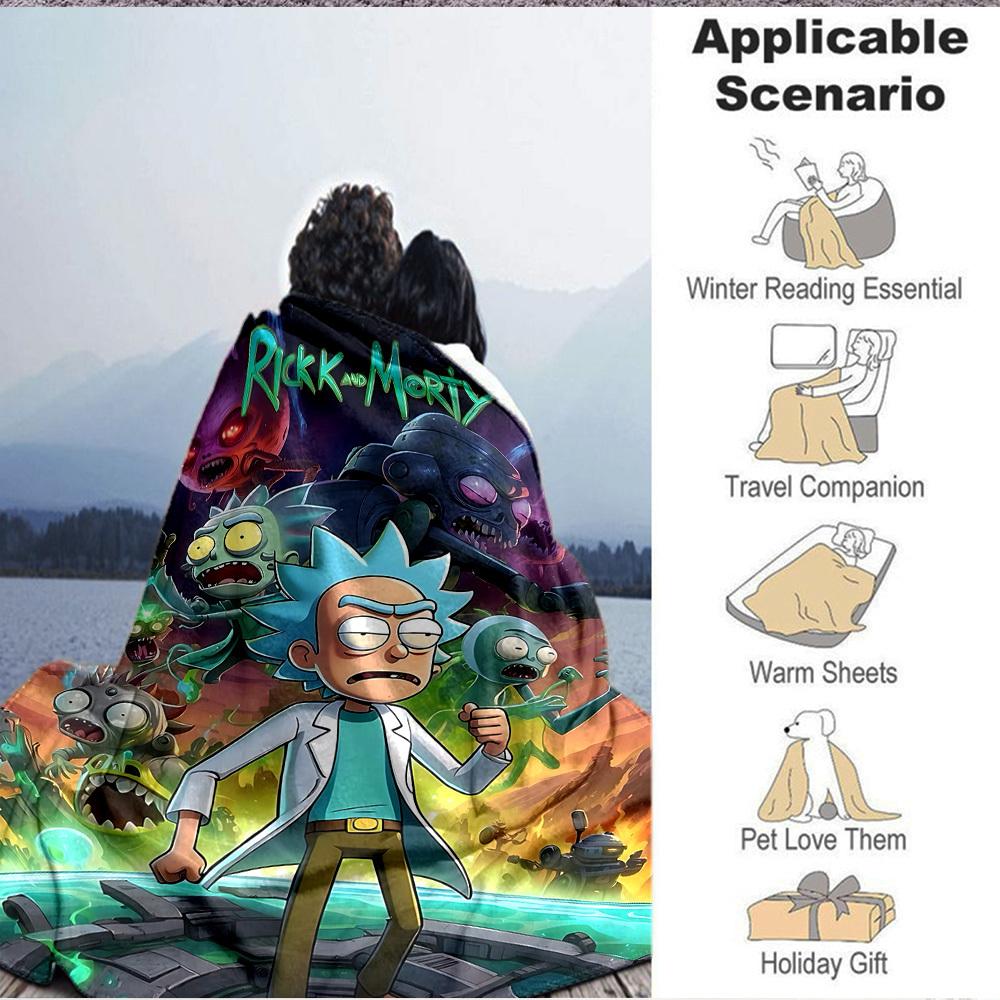 1pc Rick and Morty Blanket Lightweight Flannel Throw For Sofa, Bed, Travel, Livingroom, Office, Couch, Chair, And Bed