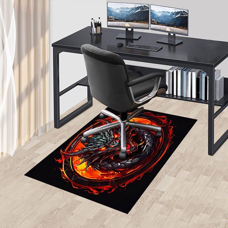 "Fiery Dragon Logo Art Print - Fantasy Beast Design"Office Mat Perfect for Home Decor Office Desk Chair Rugs Chair Carpet for Office Polyest