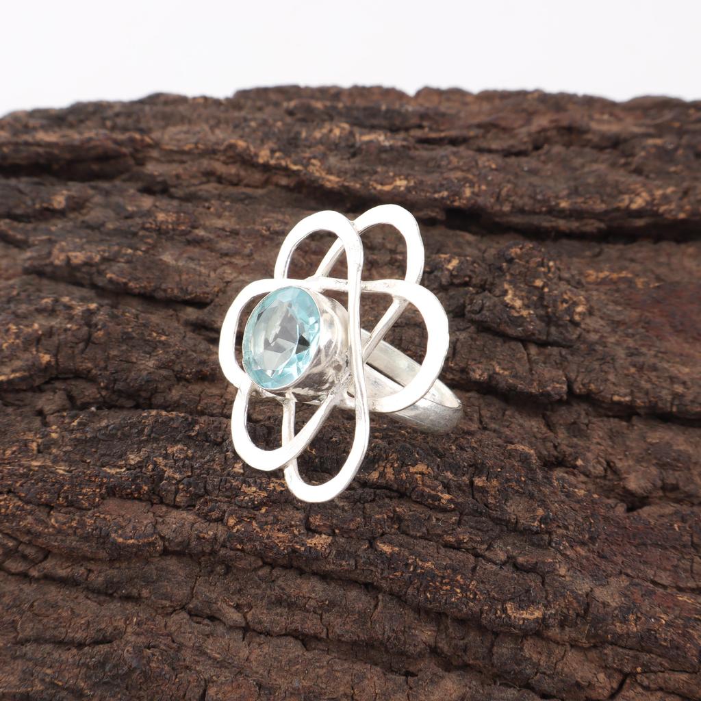 Sky Blue Topaz Gemstone Ring, Handmade Gorgeous Jewelry, 925 Solid Sterling Silver Jewelry, Bohemian Ring For Wedding Gift