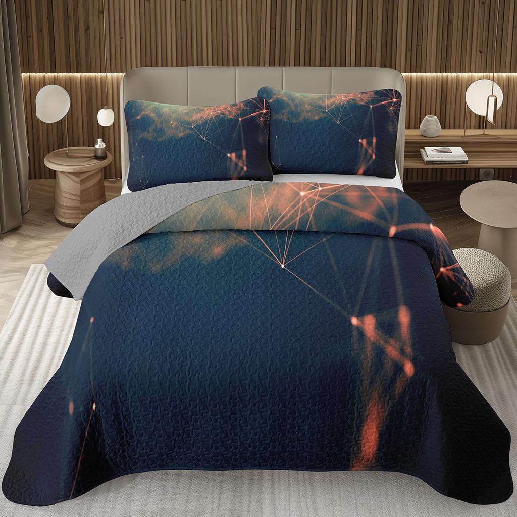 Rainbow Line Twin Queen Bedspread Colorful Abstract Geometric Quilted Bedding Set Bohemian Geometric Reversible Printed Coverlet