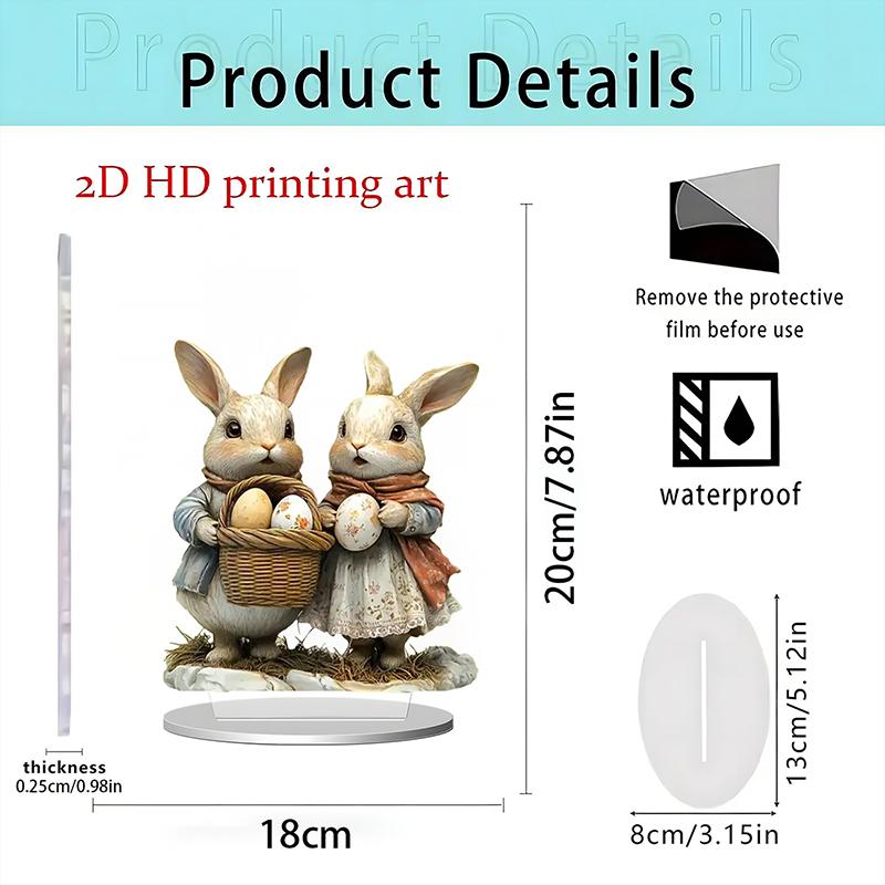 Easter Bunny Ornament Flat Acrylic Ornament Rabbit House Single Desktop Home Office Garden Ornament Yard Decoration Gift