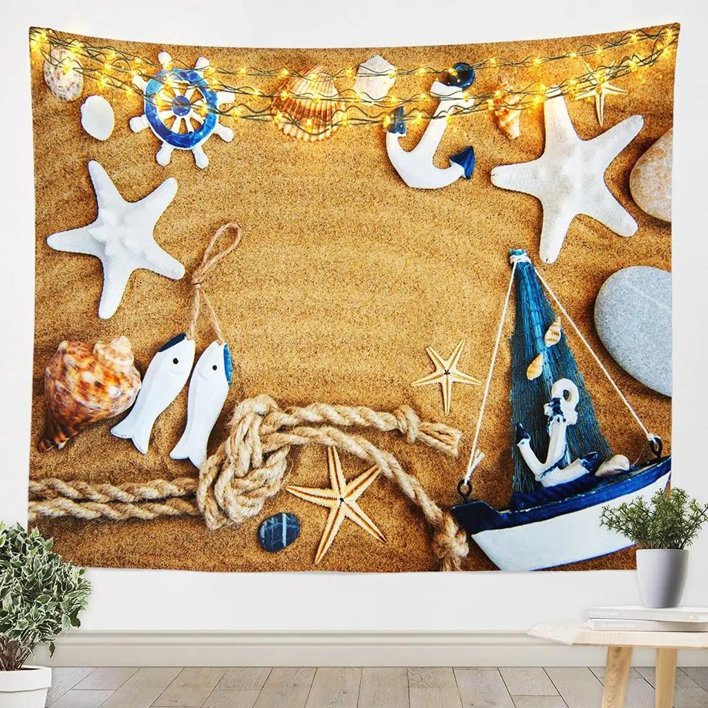 Starfish Seashells Tapestry Sea Creatures Tapestry Beach Blue Ocean Tapestry Wall Hanging Bedroom Living Room Dorm Decoration