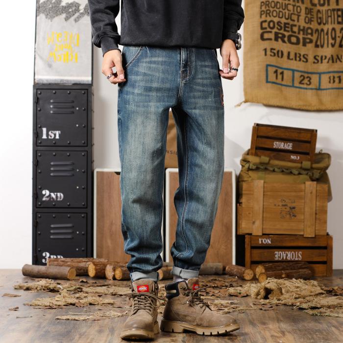 

Джинсы-шаровары мужские осенние хлопковые прямые брюки-шаровары мужские осенние американские модные брендовые джинсы мужские осенне-зимние 38 синий