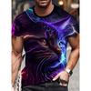 3D Cute Cat Men's T-Shirt, Funny Animal Print Short Sleeve, Harajuku Street Style Top, Crew Neck