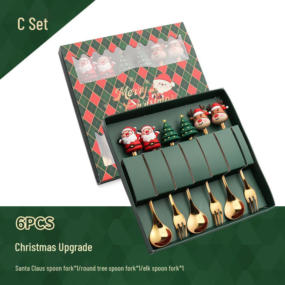 Cartoon Christmas Tree Stainless Steel Dessert Cutlery Set: Cute Fruit Fork & Spoon Gift
