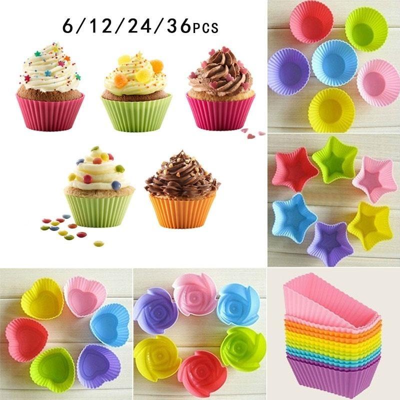 

6/12/24/36PCS Muffin Cup Environmental Protection Silicone Biscuit Paper Cup Cake Mold Baking Plate Mold Cake Tool 6 pcs/set Heart