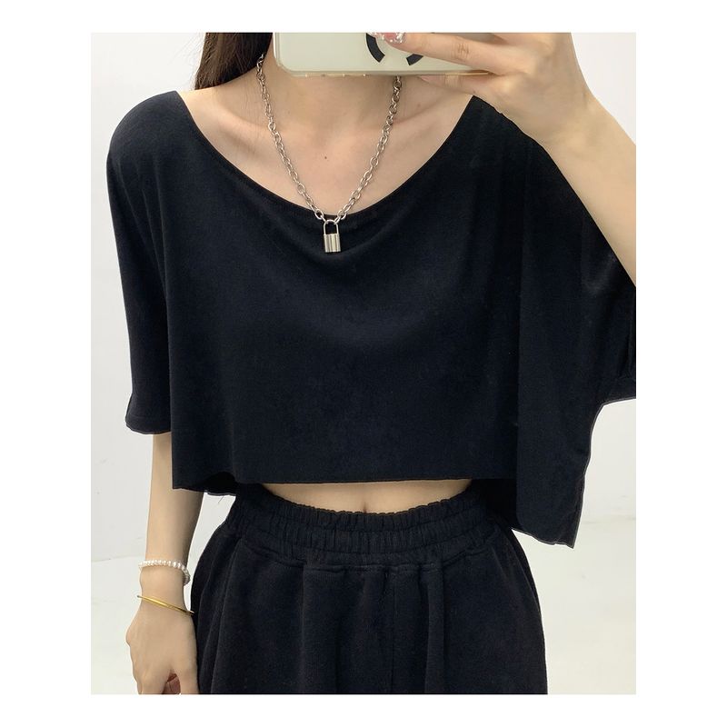 

Джаз Джазовый Костюм Мода Короткий Кроп-Топ Открытые Плечи Без Бретелек С Завышенной Талией Футболка Летние Свободные Топы Женские Black All yards