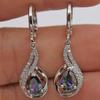 Women Creative Hollow Teardrop Charm Rainbow Rhinestone Inlaid Huggie Earrings