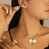 Elegant Hollow Floral Earrings Necklace Set Women Alloy Jewelry Minimalist Chic Accessories