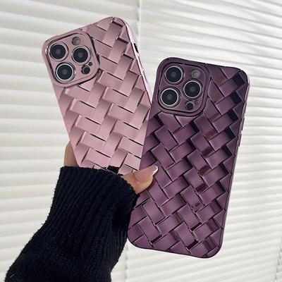 Luxury Eclectroplating 3d Braide Weave Skin Phone Case For Iphone 14 13 12 11 Pro Max Bright Surface Soft Silicone Coque