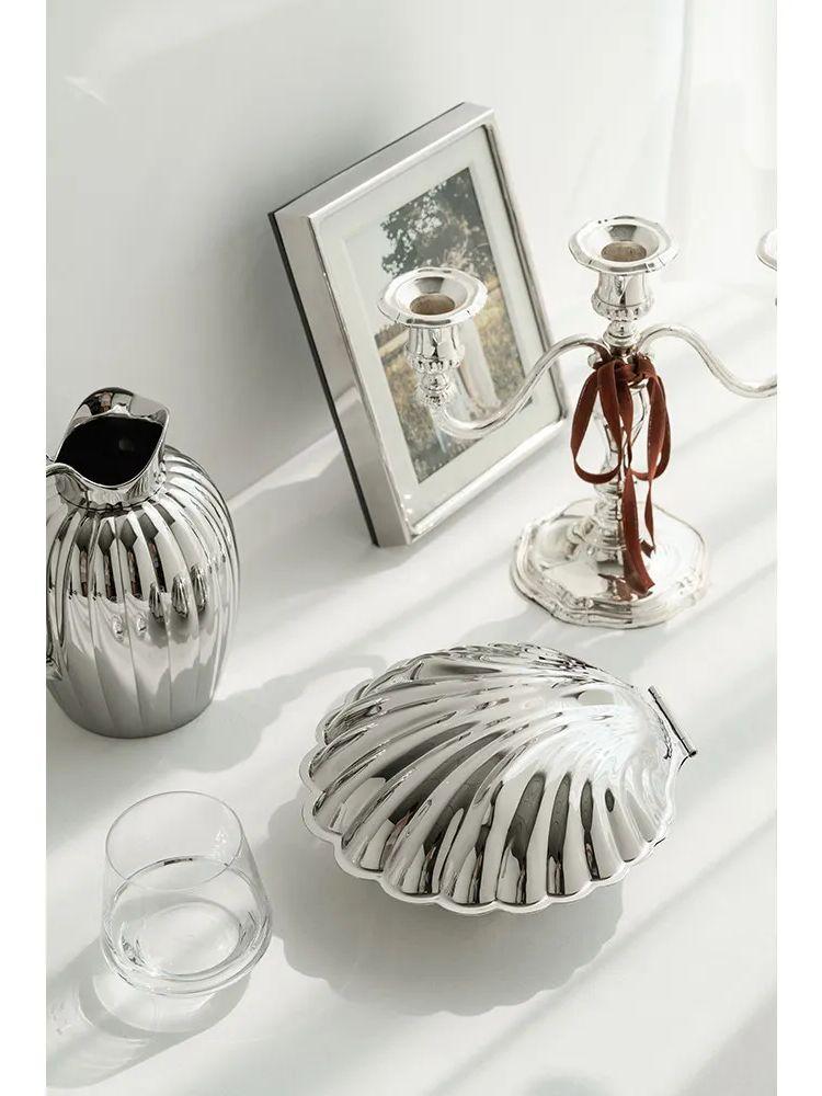 Large Size Stainless Steel Shell Plate with Cover Flip Metal Box Food Dish Fruits Snacks Dessert Box Jewelry Storage