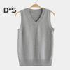Women Knitting Vest V-Neck Sleeveless Ribbed Trim Solid Color Vest Tops Autumn Winter Loose Fit Knitwear