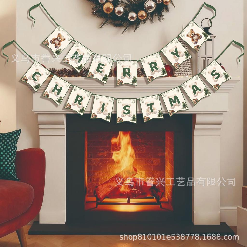 Spot Party Decoration Flag Santa Claus Christmas Tree Holiday Flag Party Decoration Banner Latte Flower