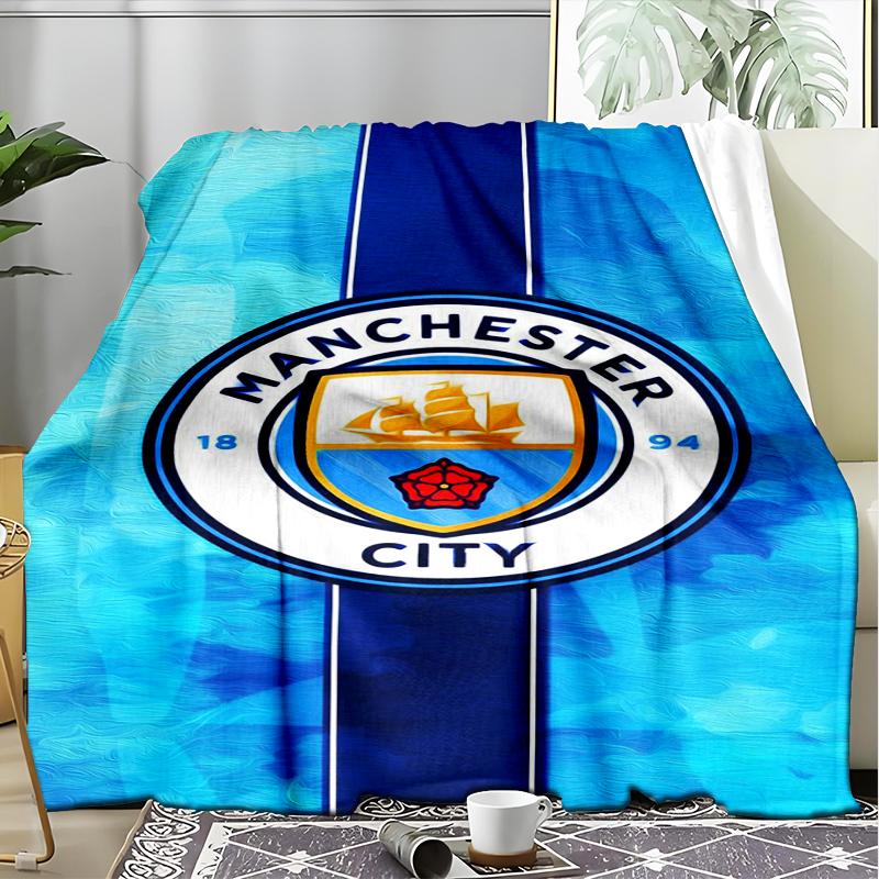 1PZ Coperta Morbida in Flanella Stampata Manchester City F.C. Plaid per Camera da Letto Adulto Salotto Divano Campeggio Viaggio Regali per Fan Regali di Natale