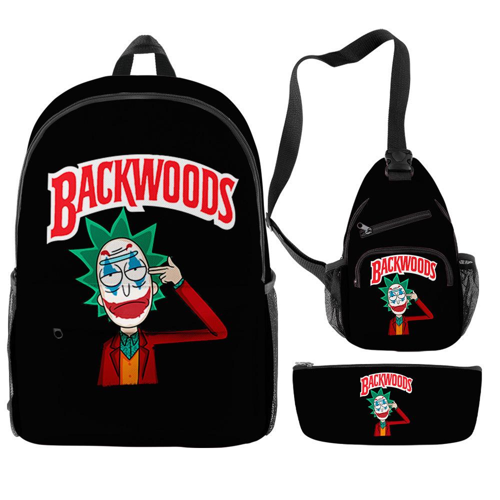 3D Digital Printing Backwoods Cigar Backpack Shoulder Bag Pencil Case Three-Piece Set