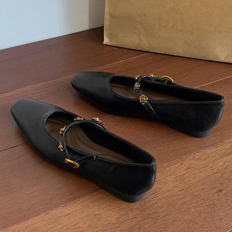 Fashion Women Flats Shoes Flower Square Toe Loafers Elegant New Sandals 2025 Summer Mary Jane Shoes Woman Walking Mujer De Sandalias