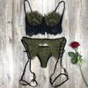 Sexy lingerie set with lace patchwork and sexy three piece lace lingerie with hollow out straps for women's lingerie set