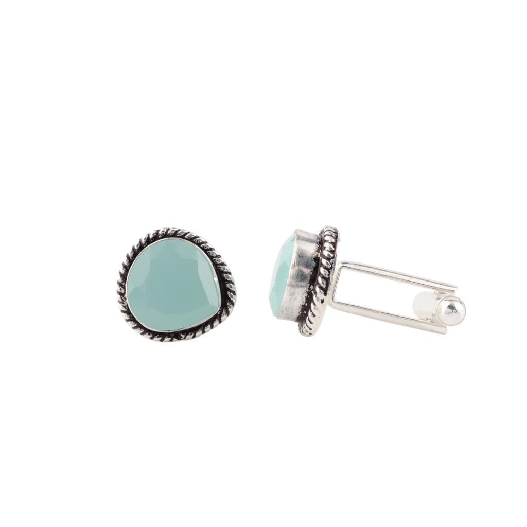 Aqua Chalcedony Gemstone 925 Sterling Silver Jewelry Handcrafted Cufflinks 0.62" CL-8-15