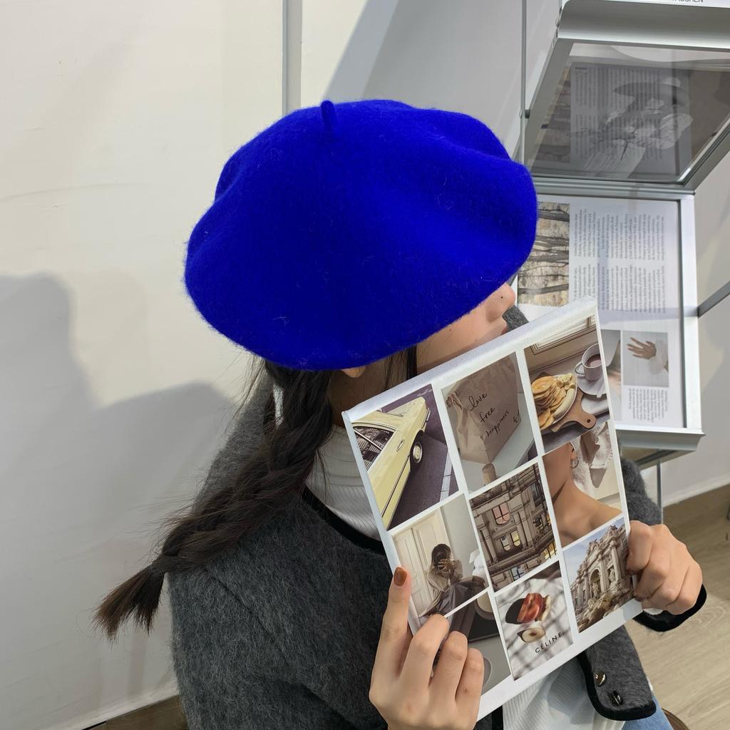 Woolen Beret Women Korean Versatile Hat Women Autumn and Winter Japanese Retro Candy Color Painter Hat