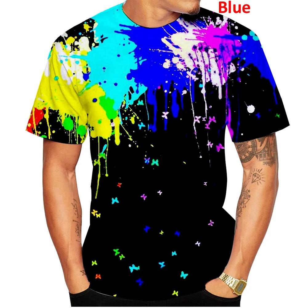 Summer Round Neck 3D Graffiti Print Top Fashionable Casual Short Sleeved Men's T-shirts