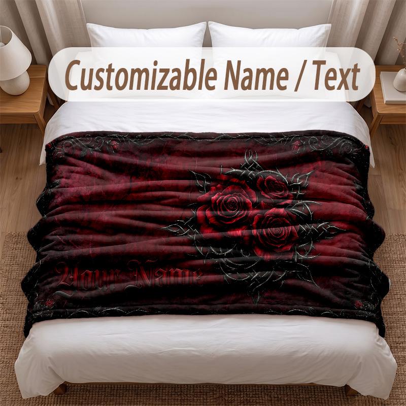 Skull Gothic Theme Soft Blanket Personalized Custom Name Text Print Warm Blanket Home Sofa Bedroom Decor