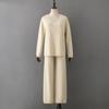 Women Spring Autumn Solid Color V Neck Ice Silk Pant Suits Relaxed High Waist Sweater Two Piece Set