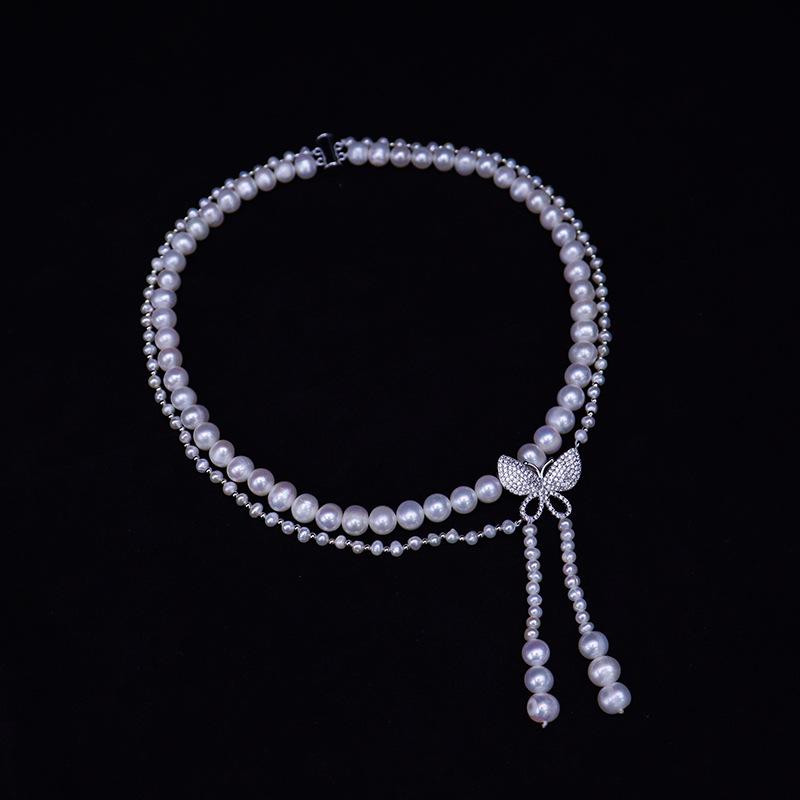 Zhuji Natural Pearl Bow Double Layer Clavicle Necklace - Versatile & Exquisite Gift for Women