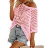 Women's Summer Knit Half Sleeve Sexy Cutout Hollow-out Pullover Beach Cover Up Top Sweater
