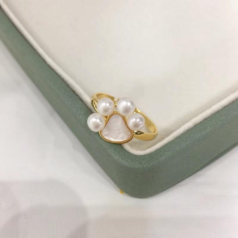 SHDIYAYUN Hot Sale 18K Gold Plated Cute Sea Shell Cat Claw Natural Freshwater Pearl Ring for Women