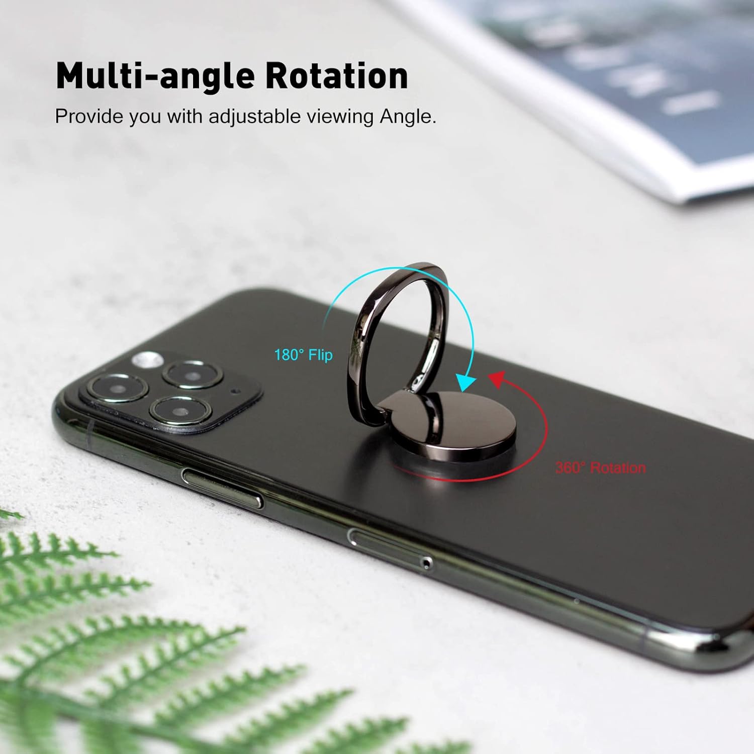 [2 Pack] Matte Rounded Corners Ultra-thin Cell Phone Ring Holder Stand,360 Degree Rotation and 180 Degree Adjustable Finger Ring Kickstand with