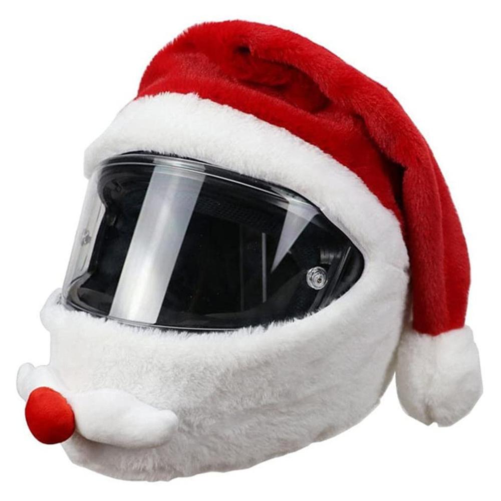 

Motorcycle Helmet Christmas Hat Outdoor Funny Santa Claus Motorcycle Helmet Plush Cover A