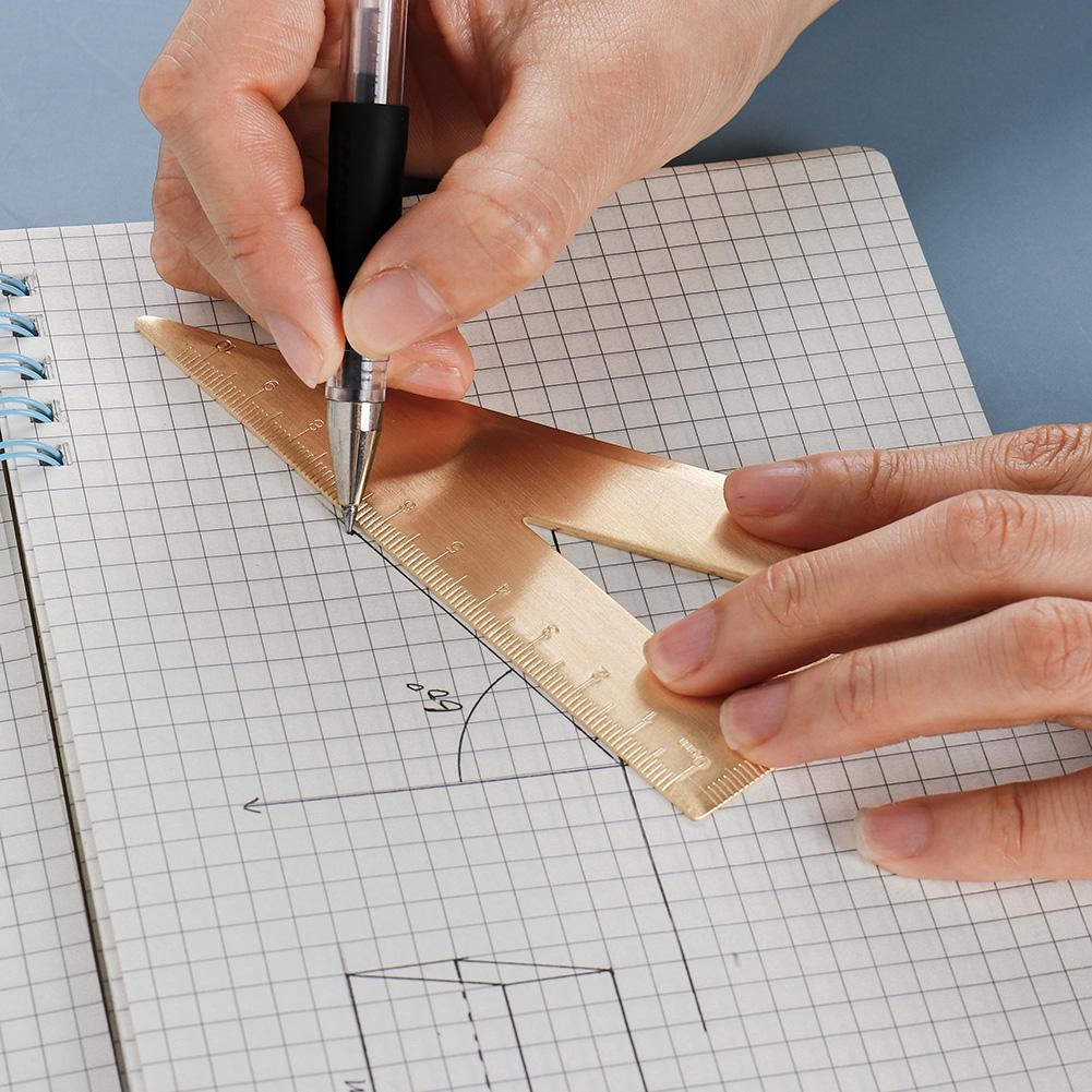 Vintage Brass Straight Ruler For Students Creative Metal Triangle Ruler Protractor Stationery Measuring Tool School Supplies New