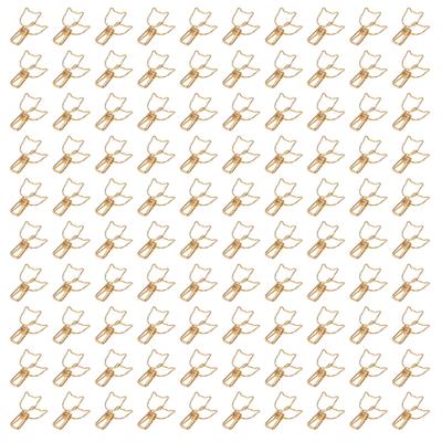 100pcs Binder Clips Cute Cartoon Cat Shape Metal Hollowed Long Tail Clips Paper Clamps Office Supplies Gold