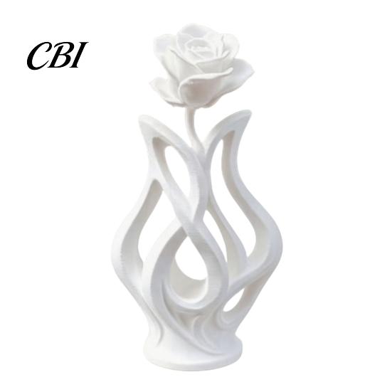 One-piece 3D Printed Vase Rose Sculpture, Hollow Floral Art Figurine with Matte Finish, Delicate Curved Petals Ornament Minimalist Desk Decor