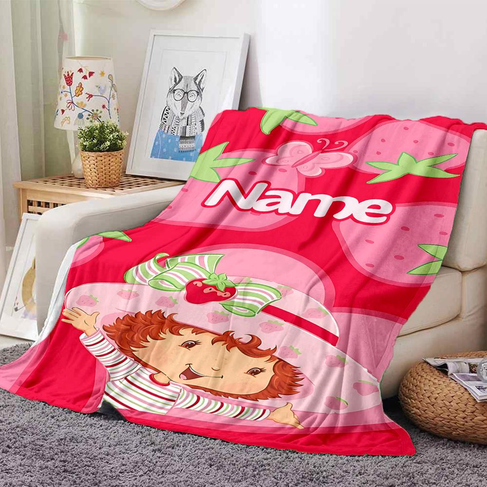 Custom Name Strawberry Shortcake Garden Party Party Blanket For Couch Bed Plush Cozy Fuzzy Blanket Super Soft Warm Blankets For Fall And Winter 091625