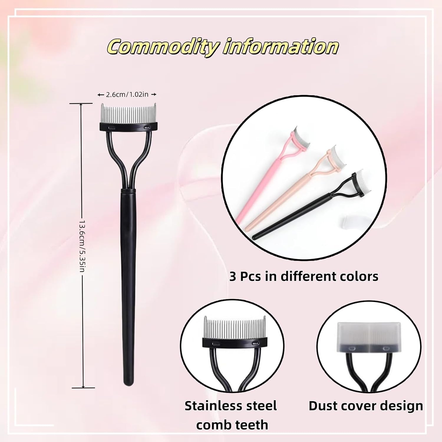 Eyelash Comb Eyelash Separator Tool for Beauty Women Lash Separator Tool Eyelash Brush with Comb Cover, Arc Designed Cosmetic Brushes Tool (3 Pcs)