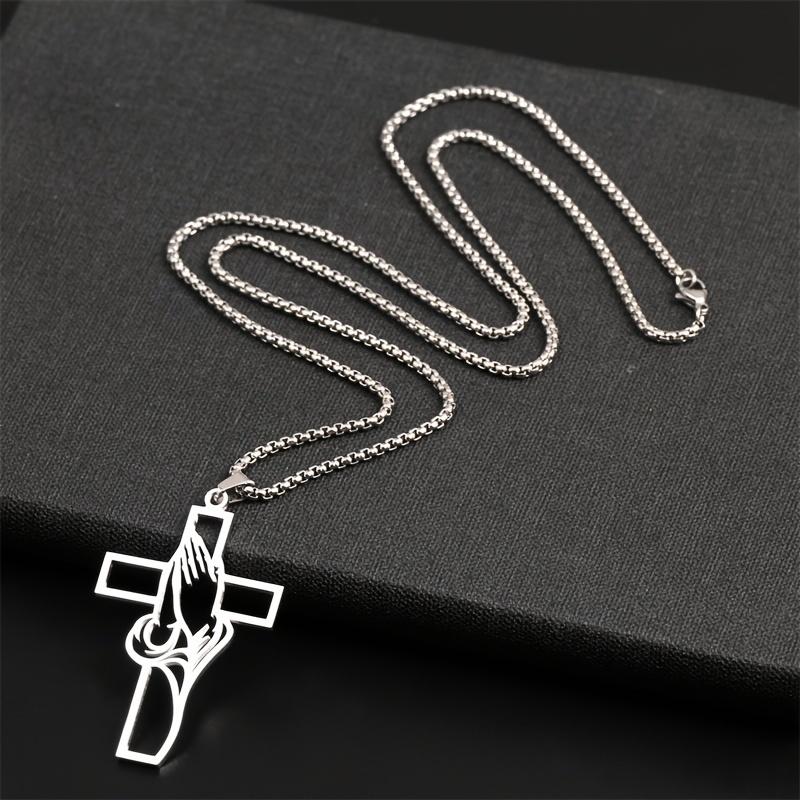 A Stainless Steel Pendant Cross Necklace Is A Religious Prayer Jewelry Talisman For Men Believers As A Gift.