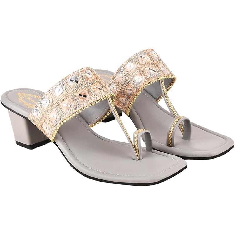 Shoetopia Women'S Block Heel Casual Sandal, 8 Uk,Grey