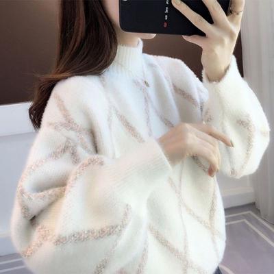Semi-turtleneck Women's Sweater Women's New Winter Thickened Mink Velvet Bottomed Knitted Sweater Top Trendy