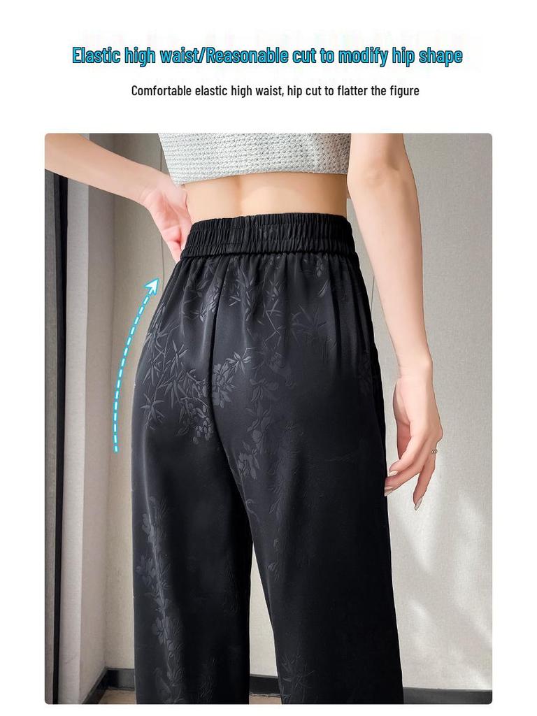 Damen Sommer Jacquard Satin Eis Seide Weitbein Hose
