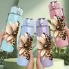 1PC Single Leopard Sunflower 750ml Color Plastic Sports Water Bottle Leakproof Flip Straw Lid Suitable for Sports Office Home Use