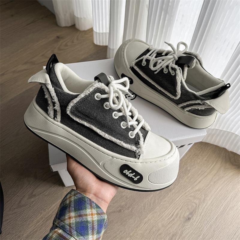 

2025 корейская версия мужских парусиновых туфель студенческие универсальные черно-белые拼接 платформа нишевые повседневные кеды X312 39 чёрный