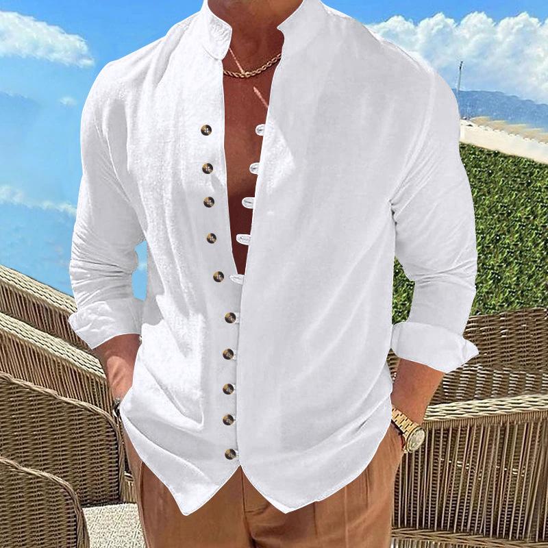 New Buckle-down Men's Retro Linen Casual Loose Long-sleeved Shirt