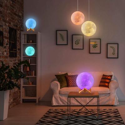3D Λάμπα Σελήνης Νυχτερινό Φως 7 Αλλαγή Πολύ Χρωμάτων Αισθητήρας Αφής για Ενήλικες και Παιδιά με Ξύλινη Βάση Νυχτερινό Φως για Υπνοδωμάτιο Διακοσμήσεις Σπιτιού Φως -15εκ.