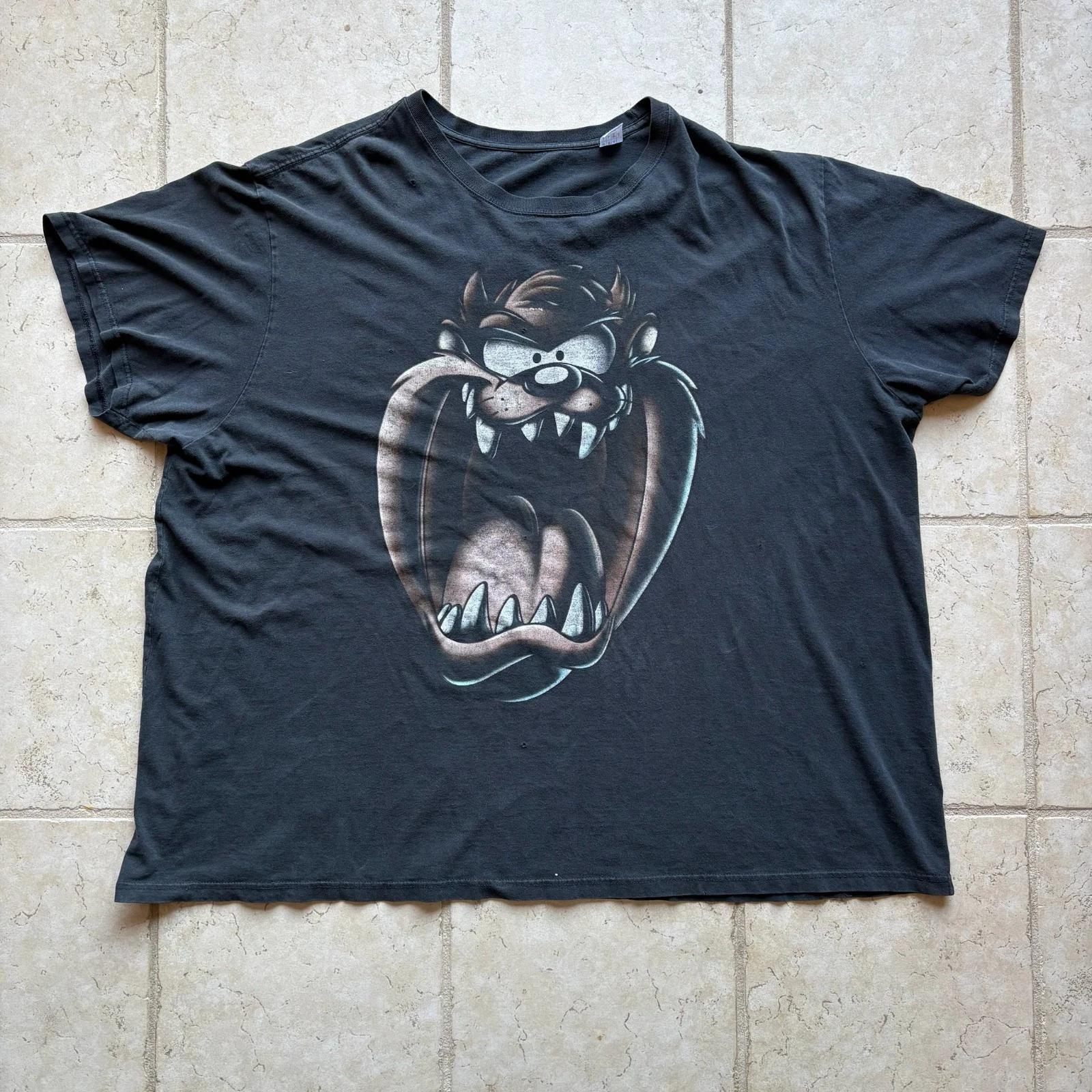 Y2K Oversized 2000s Taz Tasmanian Devil Big Face Graphic T Shirt Faded Black 5XL 4XL
